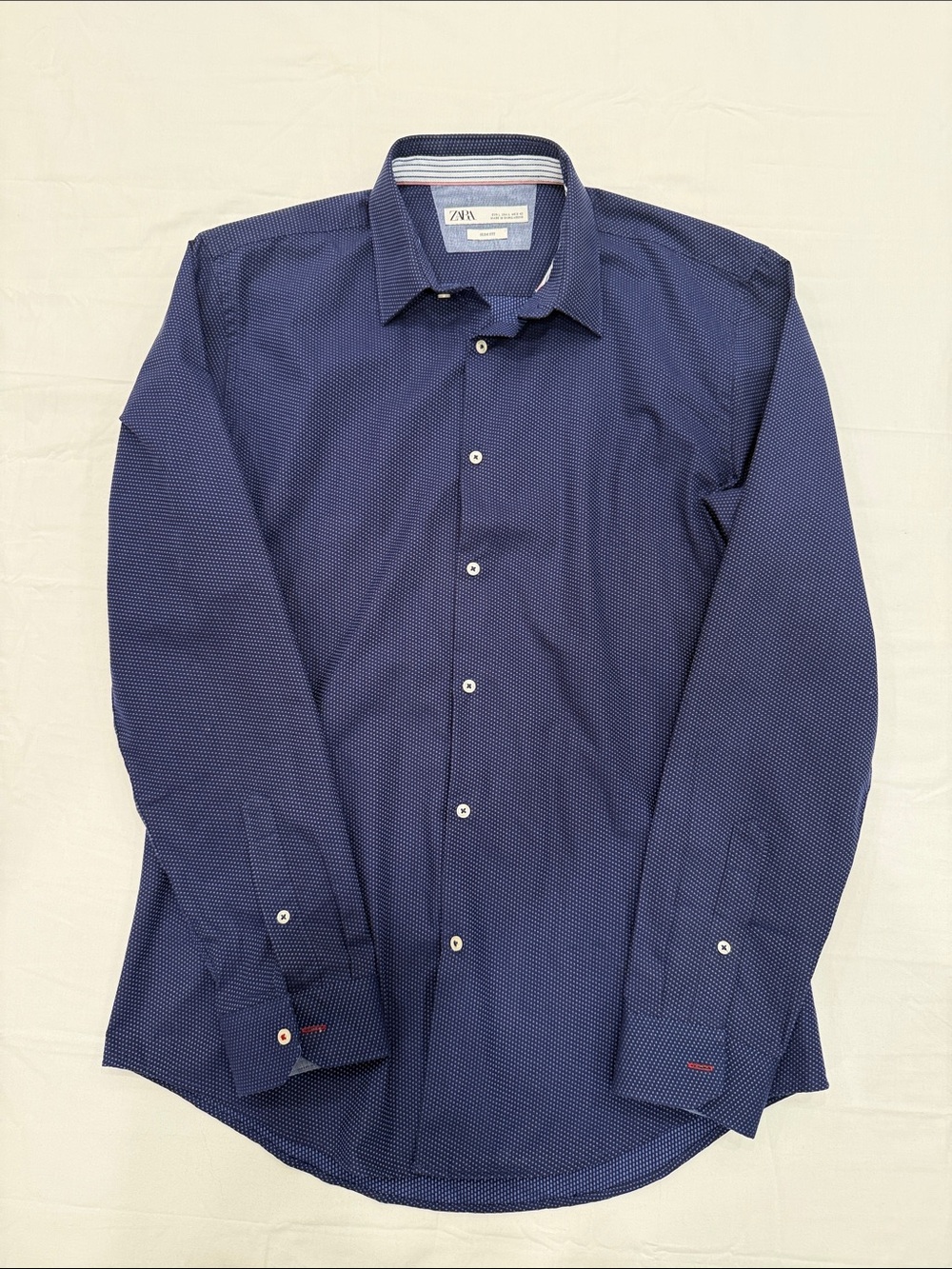 Zara Men Dark Blue Micro-Pattern Long Sleeve Button Shirt